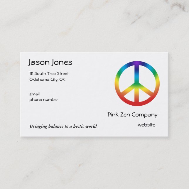 Peace Sign in Chakra Colors Business Card (Front)