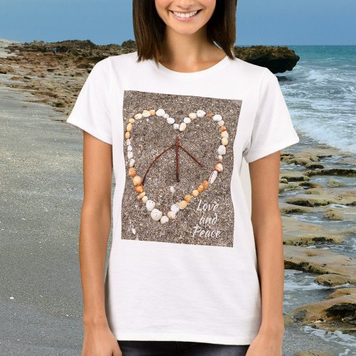 Peace Sign in Heart Sandy Beach Photographic T_Shirt