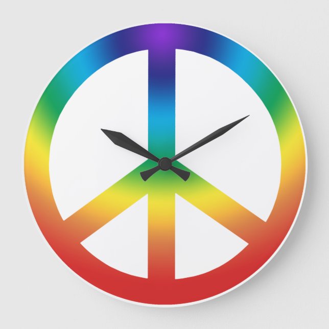 Peace Sign in Rainbow colors Large Clock (Front)