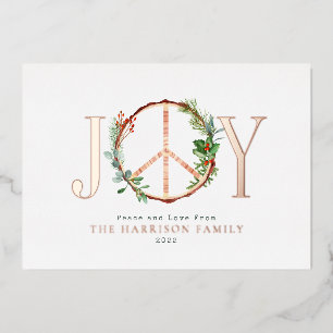Peace Sign Joy Love Rustic Christmas Foil Invitation
