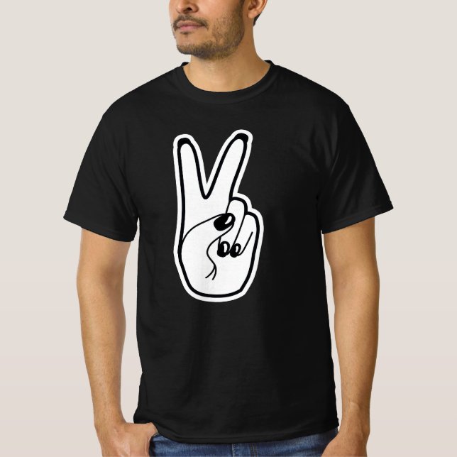 Peace Sign Left Hand Black & White Unity Movement T-Shirt (Front)