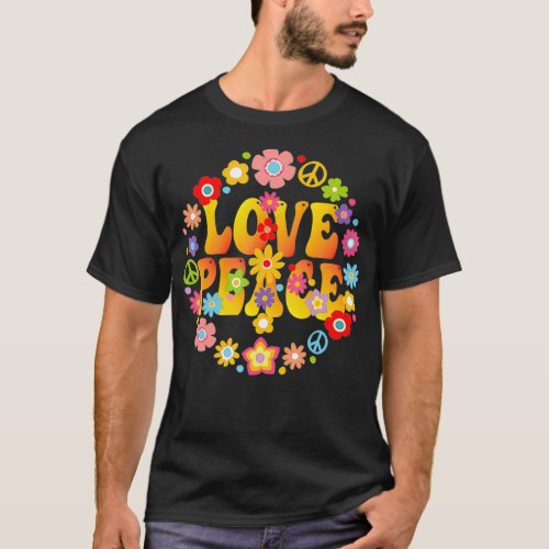 PEACE SIGN LOVE 1960s 1970s  Tie Dye Groovy Hippie T_Shirt