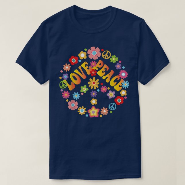Peace Sign Love 1960s 1970s  Tie Dye Groovy Hippie T-Shirt (Design Front)