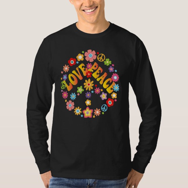 Peace Sign Love 1960s 1970s  Tie Dye Groovy Hippie T-Shirt (Front)