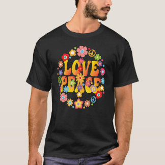 Peace Sign Love 1960s 1970s Tie Dye Groovy Hippie T-Shirt