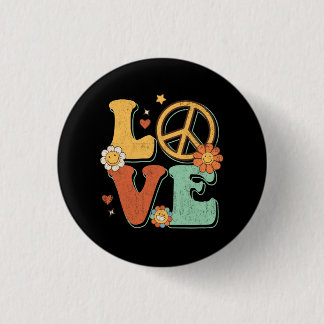 Peace Sign Love 60s 70s Costume Groovy Hippie Them Button