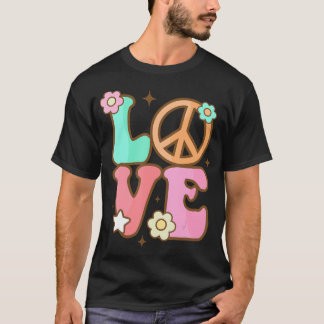Peace Sign Love 60s 70s Costume Groovy Hippie Them T-Shirt