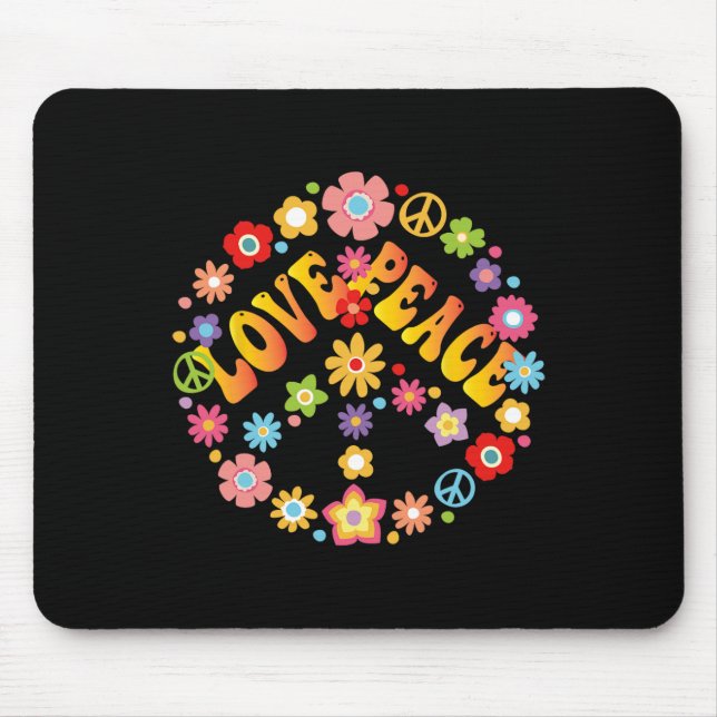 Peace Sign Love 60s 70s Groovy Hippie Costume Hall Mouse Pad (Front)