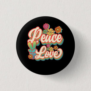 Peace Sign Love 60s 70s Hippie Costume Flowers Gir Button