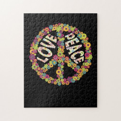 PEACE SIGN LOVE 60s 70s Tie Die Hippie Costume Jigsaw Puzzle