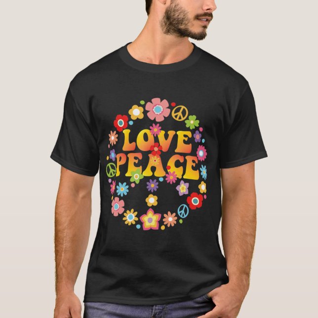 PEACE SIGN LOVE  60s 70s Tie Die Hippie Costume   T-Shirt (Front)
