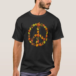 Peace Sign Love 60s 70s Tie Dye Fall Leaves Pumpk T-Shirt