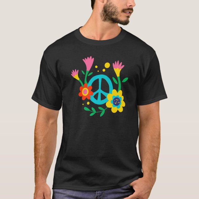 Peace Sign Love 60s 70s Tie Dye Hippie Costume T-Shirt (Front)