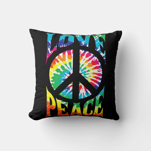 Peace Sign Love 60S 70S Tie Dye Hippie Costume  Throw Pillow (Front)