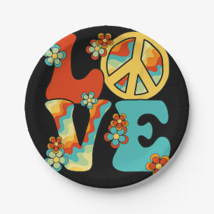 PEACE SIGN LOVE 60s 70s Tie Dye Hippie Halloween C Paper Plates