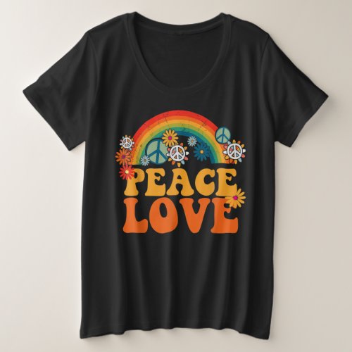 PEACE SIGN LOVE 60s 70s Tie Dye Hippie Plus Size T_Shirt