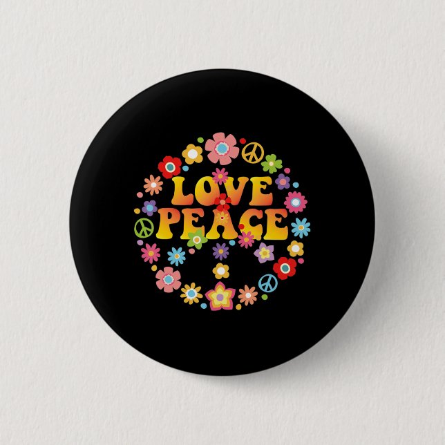PEACE SIGN LOVE 60s 70s Tie The Hippie Costume Button (Front)