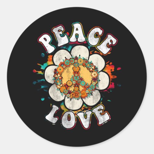Peace Sign Love Flower 60S 70S Tie Dye Hippie Cost Classic Round Sticker