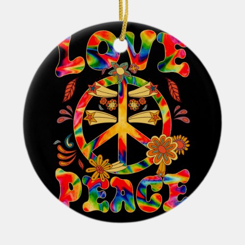 Peace Sign Love Groovy 60S 70S Tie Dye Hippie Cost Ceramic Ornament