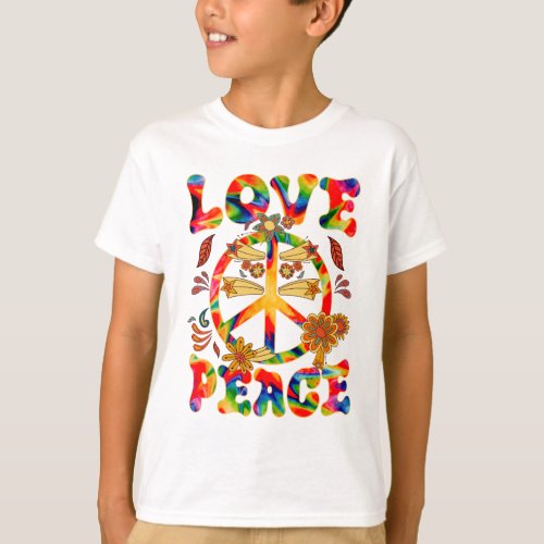 Peace Sign Love Groovy 60S 70S Tie Dye Hippie Cost T_Shirt