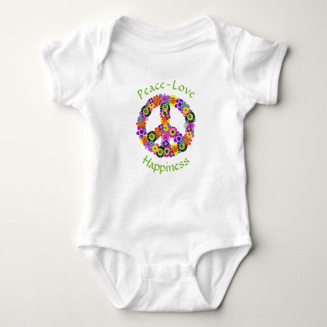 Peace Sign Love & Happiness on White Baby Bodysuit (Front)