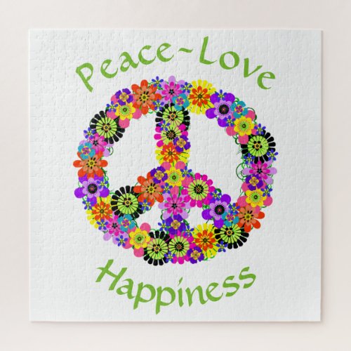 Peace Sign Love  Happiness on White Jigsaw Puzzle