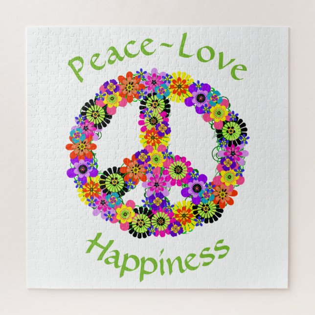 Peace Sign Love & Happiness on White Jigsaw Puzzle (Vertical)