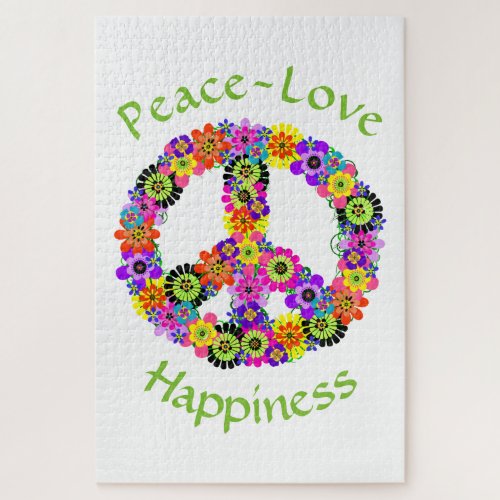 Peace Sign Love  Happiness on White Jigsaw Puzzle