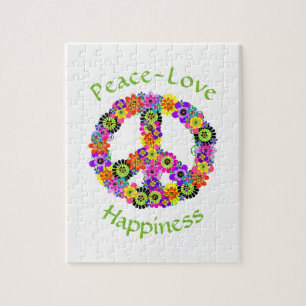 Peace Sign Love & Happiness on White Jigsaw Puzzle