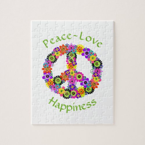 Peace Sign Love  Happiness on White Jigsaw Puzzle