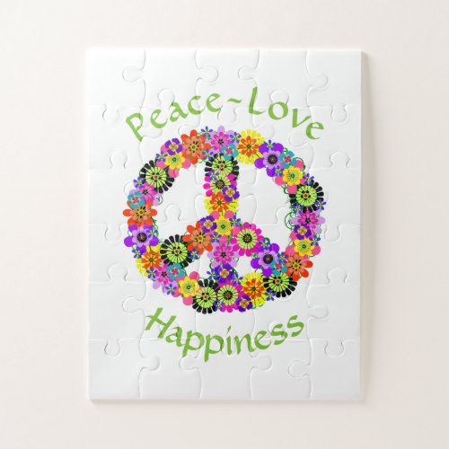 Peace Sign Love  Happiness on White Jigsaw Puzzle