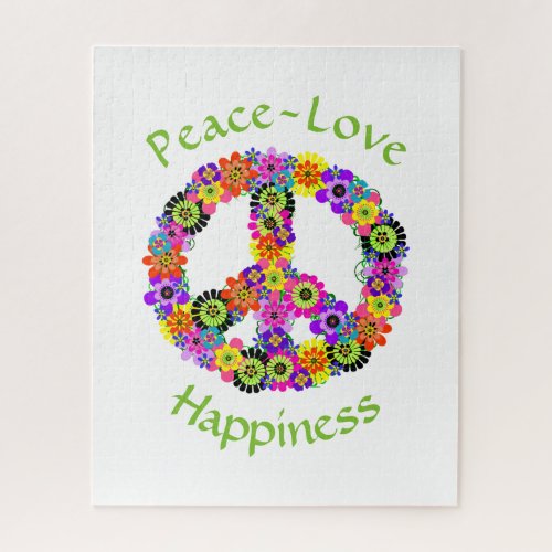 Peace Sign Love  Happiness on White Jigsaw Puzzle