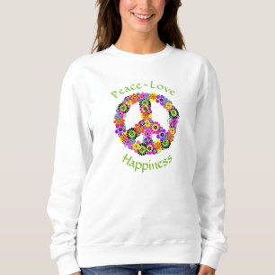 Peace Sign Love & Happiness on White Sweatshirt
