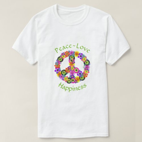 Peace Sign Love  Happiness on White T_Shirt