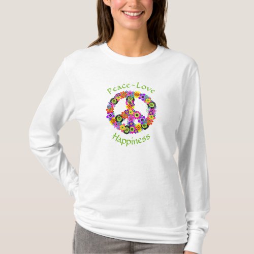 Peace Sign Love  Happiness on White T_shirt