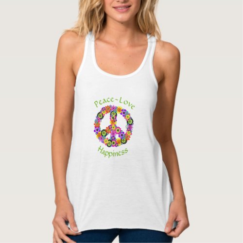 Peace Sign Love  Happiness on White Tank Top