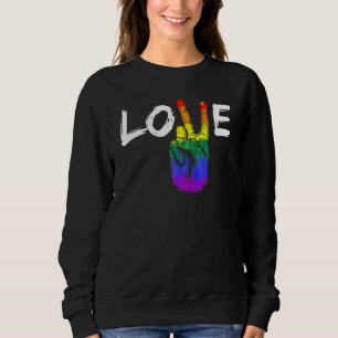 Peace Sign Love Rainbow Colors Gay Pride Lesbian L Sweatshirt