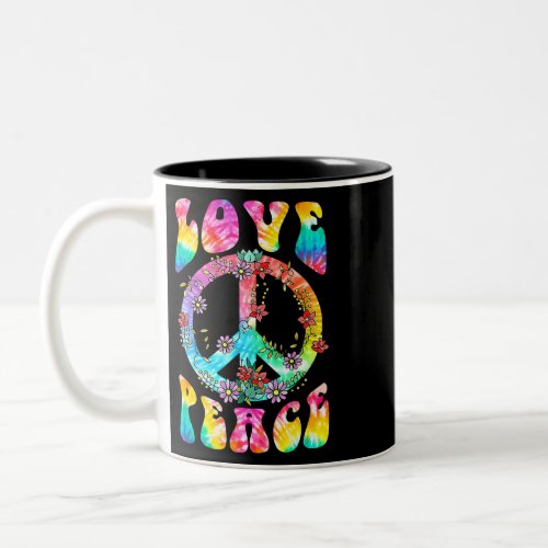 PEACE SIGN LOVE T Shirt 60s 70s Tie Dye Hippie Cos Two_Tone Coffee Mug