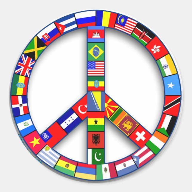 Peace Sign Made of Flags T-shirts, Mugs, Gifts Classic Round Sticker (Front)