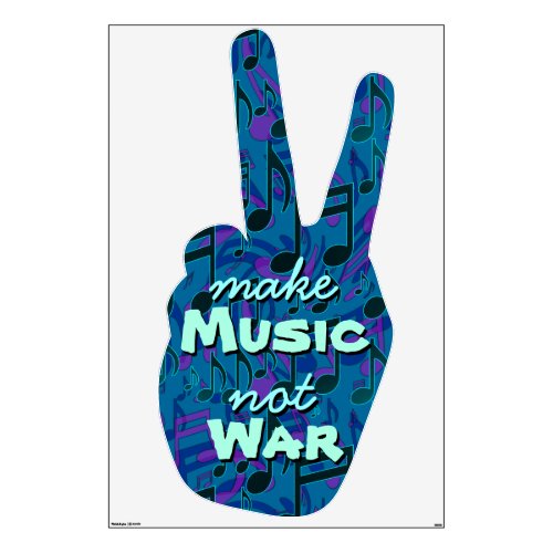 Peace Sign Make Music not War Blue Green Wall Sticker