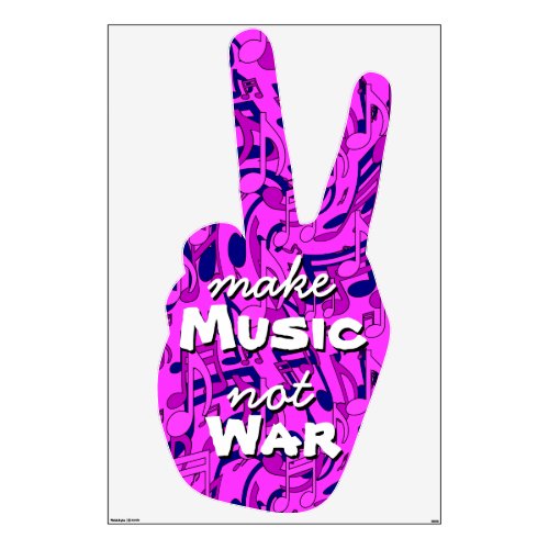 Peace Sign Make Music not War Purple Pink Pattern Wall Decal