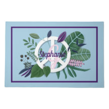 Peace Sign Monogram Floral Blue Modern Unique