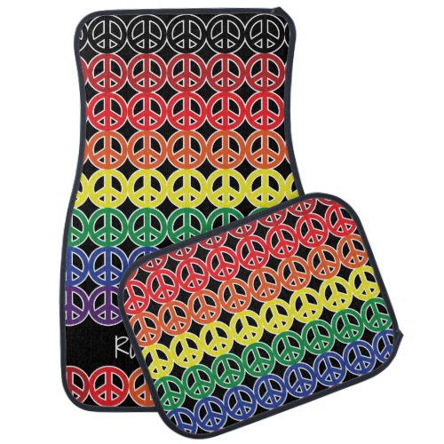 Peace Sign Multi Color Rainbow with Text Car Mat