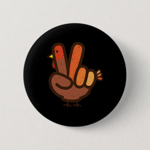Peace Sign No Turkey Hand Kids Teens Family Thanks Button