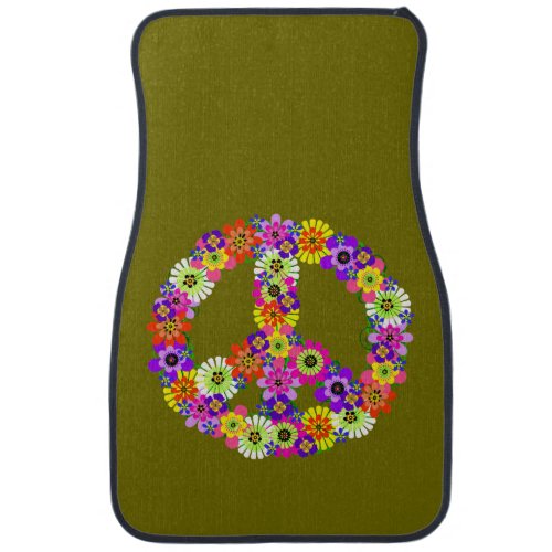 Peace Sign on Olive Green Car Floor Mat