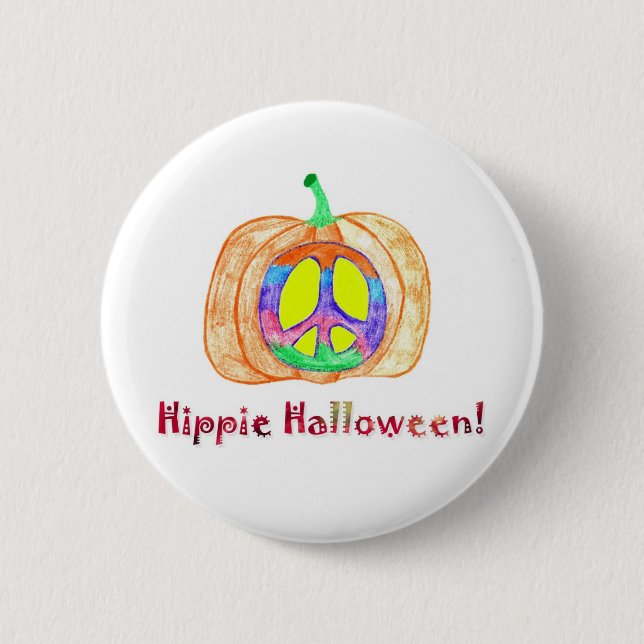 Peace Sign on Pumpkin Hippie Halloween Button (Front)