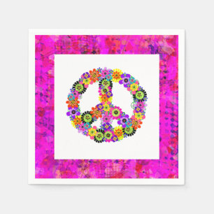 Peace Sign on White Petals Napkins