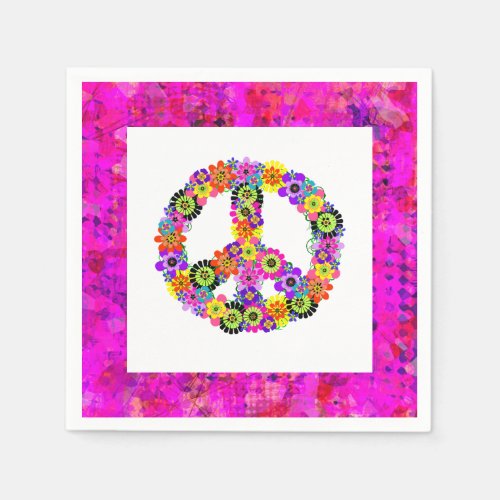 Peace Sign on White Petals Napkins