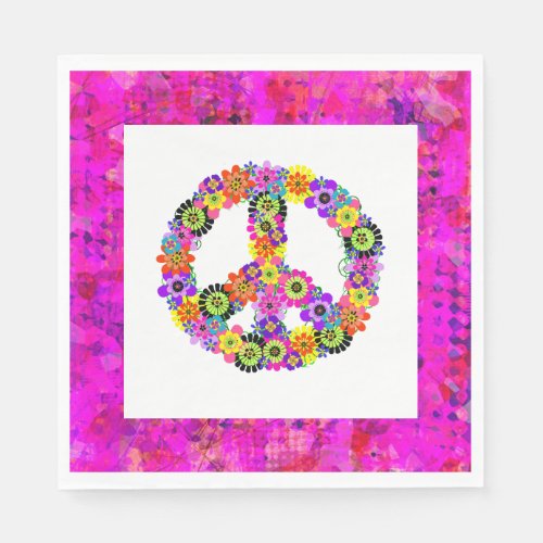 Peace Sign on White Petals Napkins