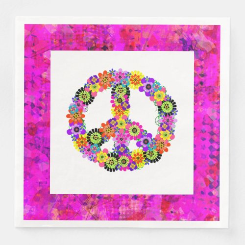 Peace Sign on White Petals Paper Dinner Napkins